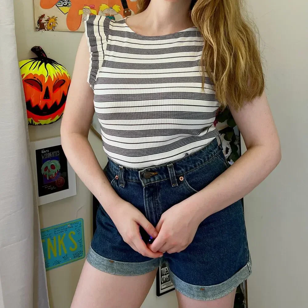 J.Crew Striped Ruffle Sleeve Tank Top Size Medium